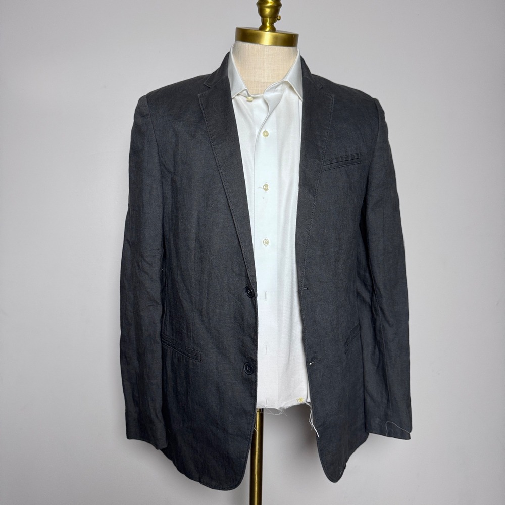 Kenneth‎ Cole Blazer Mens S Grey Solid Linen Two Button Notch Lapel Blazin Hot